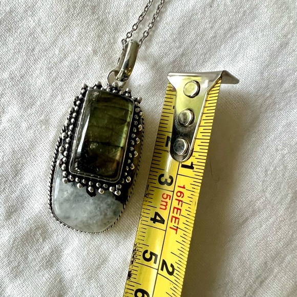 925 SUNSET Flash! Layered Labradorite on Moonstone w/ Black Tourmaline! necklace - Picture 10 of 10
